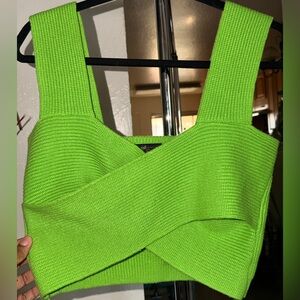Green Knit Cropped Tank Top